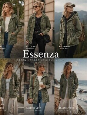 Essenza Green Hooded Utility Jacket
